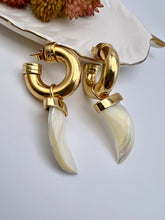 Load image into Gallery viewer, Thick hoop earrings with mother-of-pearl saber tooth
