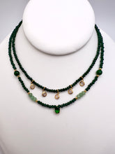 Load image into Gallery viewer, Set of 2 green crystal pendants choker necklace
