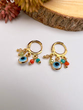 Load image into Gallery viewer, Small colorful crystal greek eye hoop earrings
