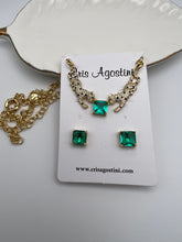 Load image into Gallery viewer, Jaguar with square green CZ portuguese link set
