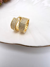 Load image into Gallery viewer, Round three row pave hoop earrings
