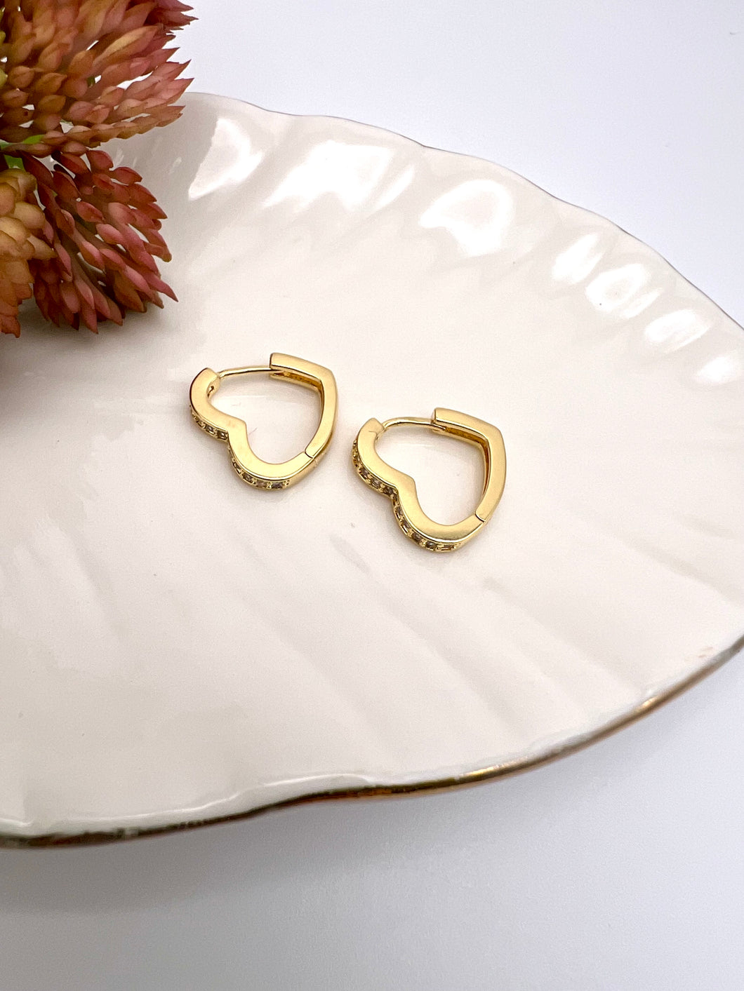 Fisrt hole studded pave heart hoop earrings