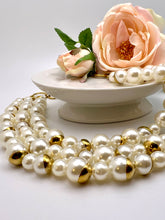 Load image into Gallery viewer, Pearl with gold details 3 layers necklace
