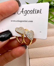 Load image into Gallery viewer, Big heart detail cz in front hoop earrings
