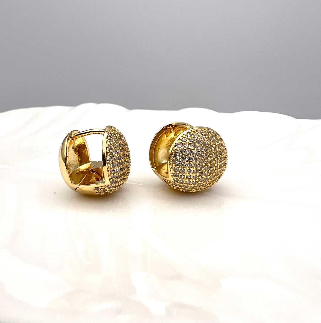 Clip-on round cz studded gold plated earrings