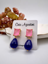 Load image into Gallery viewer, Square base earrings pink drop jade sapphire
