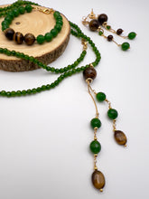 Load image into Gallery viewer, Long green quartz and eye of tiger necklace
