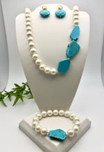 Load image into Gallery viewer, Organic turquoise gemstone pearl shell bracelet
