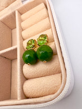 Load image into Gallery viewer, Oval crystal base emerald jade ball earrings
