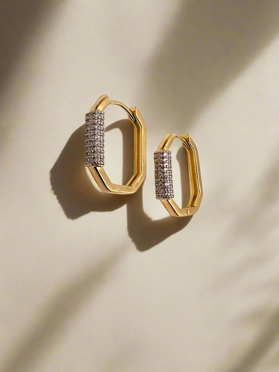 Cut corner earrings cz detail