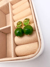 Load image into Gallery viewer, Oval crystal base emerald jade ball earrings
