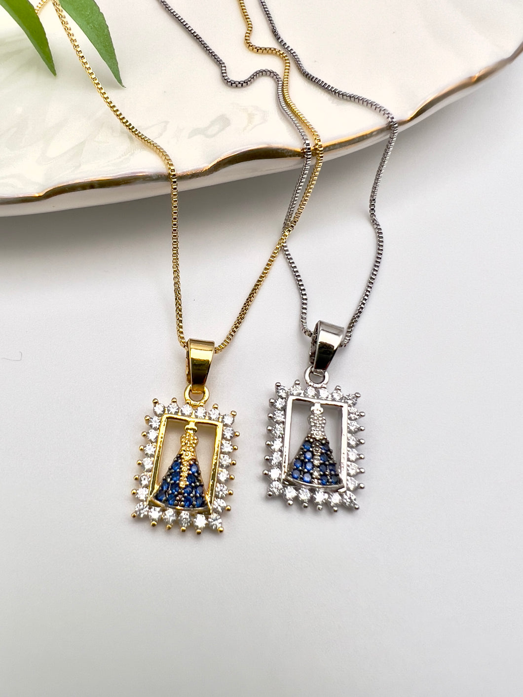 Our Lady of Aparecida square cz necklace