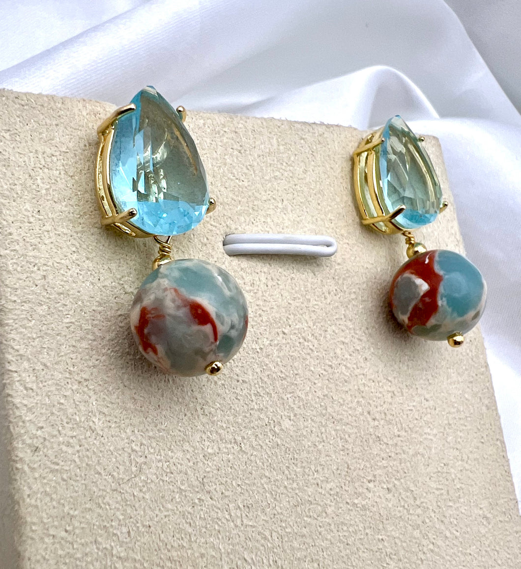 Light blue crystal drop imperial jasper earrings