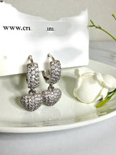 Load image into Gallery viewer, Classic studded hoop with heart pendant earrings

