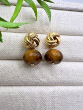 Load image into Gallery viewer, Eye of tiger braided base earrings
