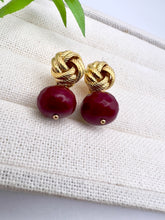 Load image into Gallery viewer, Rubellite jade braided base earrings
