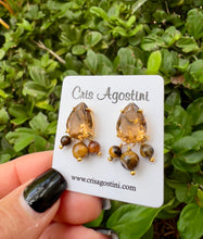 Load image into Gallery viewer, Crystal drop earrings and tiger eye
