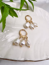 Load image into Gallery viewer, Small hoop freshwater pearl pendant earrings
