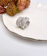 Load image into Gallery viewer, Round three row pave hoop earrings
