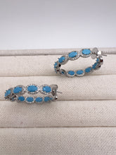 Load image into Gallery viewer, Turquoise and pave cz hoop earrings
