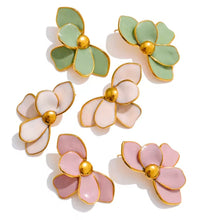 Load image into Gallery viewer, Unique enameled orchid earrings

