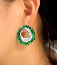 Load image into Gallery viewer, Curved diamond cz emerald baguette around earrings
