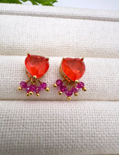 Load image into Gallery viewer, Coral heart earrings with pink crystals
