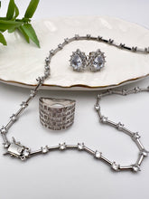 Load image into Gallery viewer, Cz diamond  straight detail rhodium plated necklace
