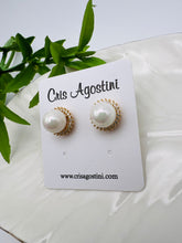 Load image into Gallery viewer, Shell pearl surrounded with micro zirconia 3 sizes earrings
