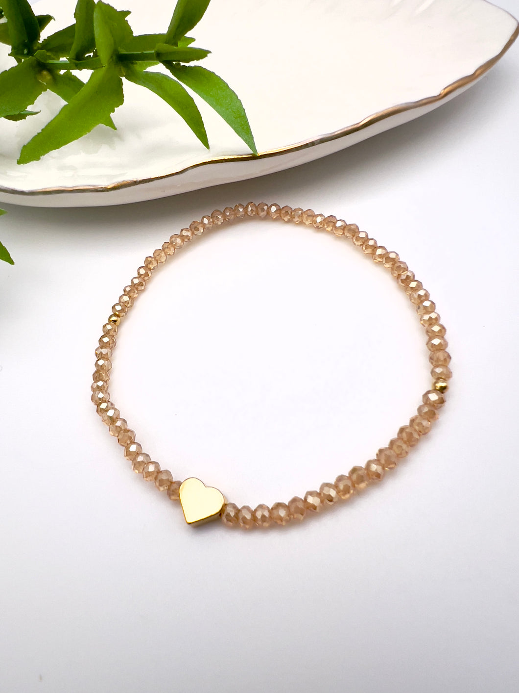 Adjustable small crystal and heart bracelet