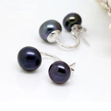 Load image into Gallery viewer, Double black freshwater 925 silver earrings
