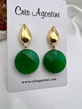 Load image into Gallery viewer, Round emerald jade cz detail earrings
