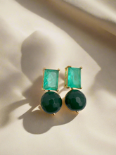 Load image into Gallery viewer, Tourmaline base crystal and emerald jade earrings
