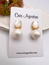 Load image into Gallery viewer, Mother of pearl drop and shell round earrings
