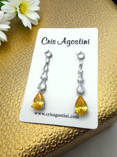 Load image into Gallery viewer, Long cz yellow crystal drop earrings
