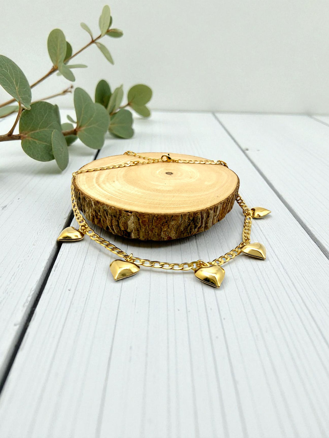 Five hearts grumet chain choker necklace