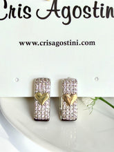 Load image into Gallery viewer, Square paved hoop gold heart detail earrings
