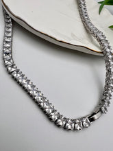 Load image into Gallery viewer, Princess cut square cz silver  tennis choker necklace
