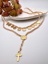 Load image into Gallery viewer, Dulce de leche crystal saint Bento rosary necklace
