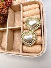 Load image into Gallery viewer, Modern pearl heart earrings
