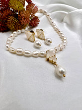 Load image into Gallery viewer, Cultured pearl triangle opaque cz necklace
