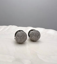 Load image into Gallery viewer, Clip-on round cz studded rhodium plated earrings
