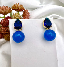 Load image into Gallery viewer, Blue crystal drop and blue jade ball earrings
