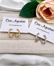 Load image into Gallery viewer, Almond shaped cz detail inside  hoop earrings
