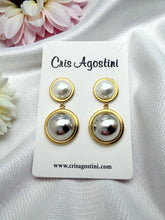 Load image into Gallery viewer, Pearl base half silver button earrings
