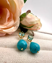 Load image into Gallery viewer, Light blue zirconia and drop turquoise earrings
