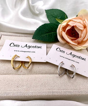 Load image into Gallery viewer, Almond shaped cz detail inside  hoop earrings
