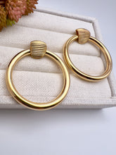 Load image into Gallery viewer, Stripped base and tube hoop earrings
