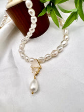 Load image into Gallery viewer, Cultured pearl triangle opaque cz necklace
