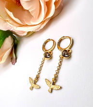 Load image into Gallery viewer, Small hoop cz heart holy spirit earrings
